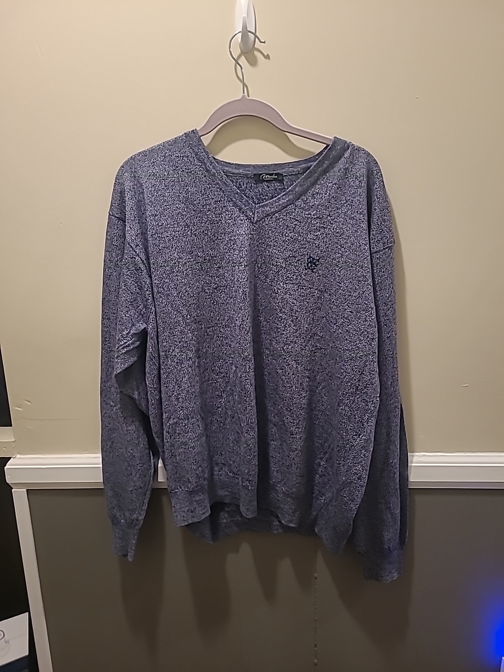 Marbas Mens Sweater Made Italy V Neck Blue Sz XL 53% WOOL  47%Cotton